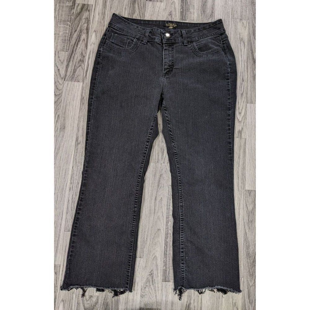 (3/$35) Riders By Lee Size 14 Petite Fringe Hem Straight Leg Grey Black Jeans